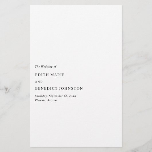 Minimalistisch zwart-wit modern huwelijksmenu (Achterkant)