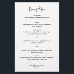 Minimalistisch zwart-wit modern huwelijksmenu<br><div class="desc">Het moderne trouwmenu dat een eenvoudig ontwerp met de kopbal in een elegante manuscripttypografie en uw menu in een minimalistische sans serif doopvont bevat. Alle ontwerpelementen zijn zwart-wit. Dit chic bruiloft-menu werkt goed met elke trouwstijl.</div>