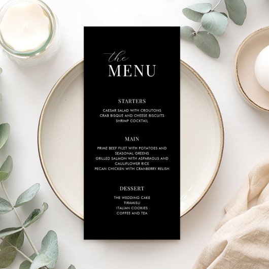 Minimalistisch zwart-wit modern huwelijksmenu menu