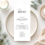 Minimalistisch zwart-wit modern huwelijksmenu menu<br><div class="desc">Modern huwelijksmenu met minimalistisch typografisch ontwerp in zwart-wit kleur.</div>