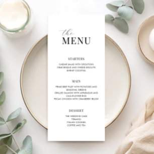 Minimalistisch zwart-wit modern huwelijksmenu menu