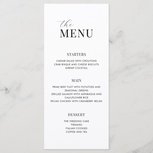 Minimalistisch zwart-wit modern huwelijksmenu menu (Voorkant)