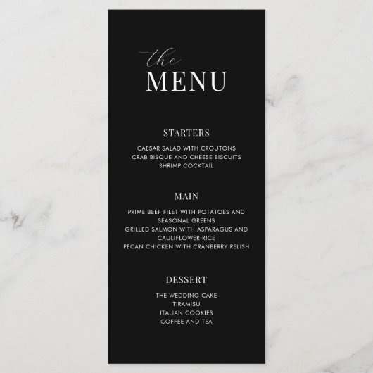 Minimalistisch zwart-wit modern huwelijksmenu menu (Voorkant)