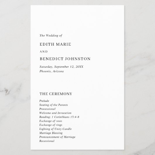 Minimalistisch zwart-wit modern huwelijksprogramma (Voorkant)