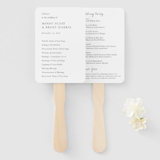 Minimalistisch zwart-wit modern huwelijksprogramma handwaaier (Voorkant en achterkant)