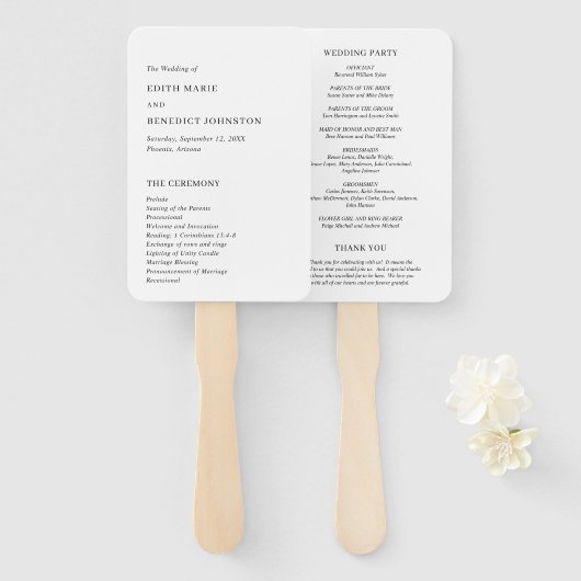 Minimalistisch zwart-wit modern huwelijksprogramma handwaaier (Voorkant en achterkant)