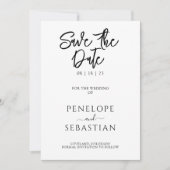 Minimalistisch zwart-wit Modern Monogram Bruiloft Save The Date (Voorkant)