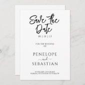 Minimalistisch zwart-wit Modern Monogram Bruiloft Save The Date (Voorkant / Achterkant)