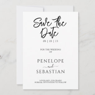 Minimalistisch zwart-wit Modern Monogram Bruiloft Save The Date