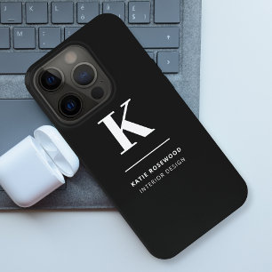 Minimalistisch zwart-wit modern monogram iPhone 15 pro case