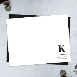 Minimalistisch zwart-wit modern monogram notitiekaartje