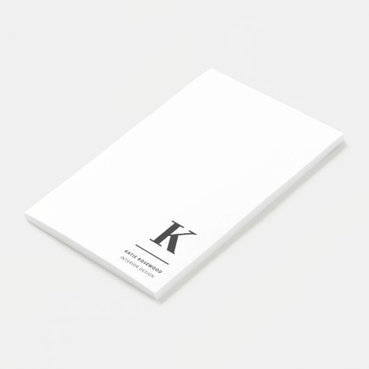 Minimalistisch zwart-wit modern monogram post-it® notes (Schuin)