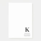 Minimalistisch zwart-wit modern monogram post-it® notes (Voorkant)