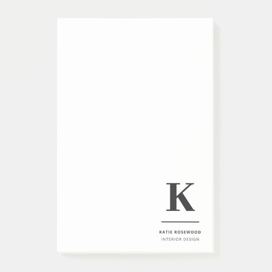 Minimalistisch zwart-wit modern monogram post-it® notes (Voorkant)