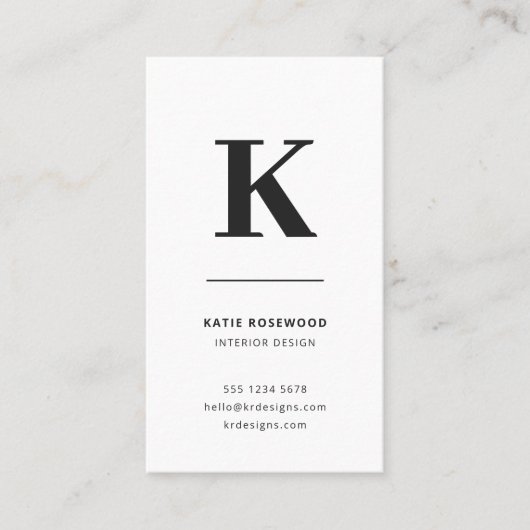 Minimalistisch zwart-wit modern monogram visitekaartje (Voorkant)