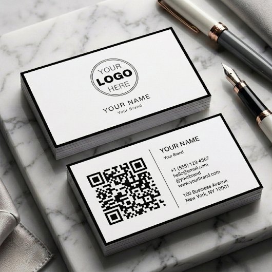 Minimalistisch Zwart Wit Modern QR Code Logo Visitekaartje