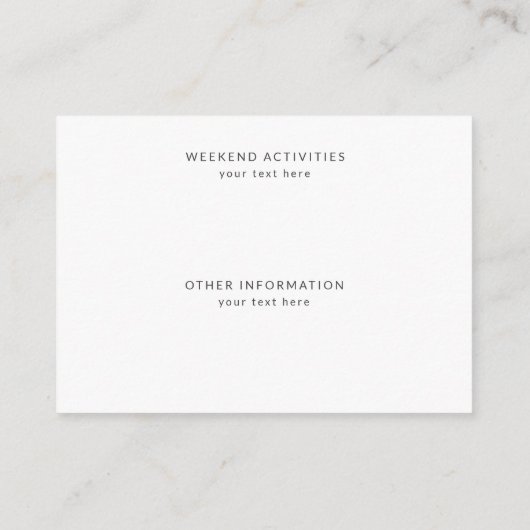 Minimalistisch zwart-wit, modern script informatiekaartje (Achterkant)