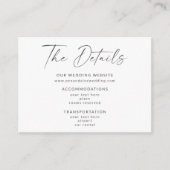 Minimalistisch zwart-wit, modern script informatiekaartje (Voorkant)