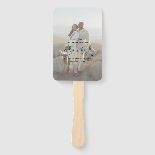 Minimalistisch zwart-wit modern trouwprogramma handwaaier (Voorkant)