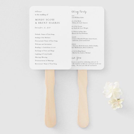 Minimalistisch zwart-wit modern trouwprogramma handwaaier (Voorkant en achterkant)