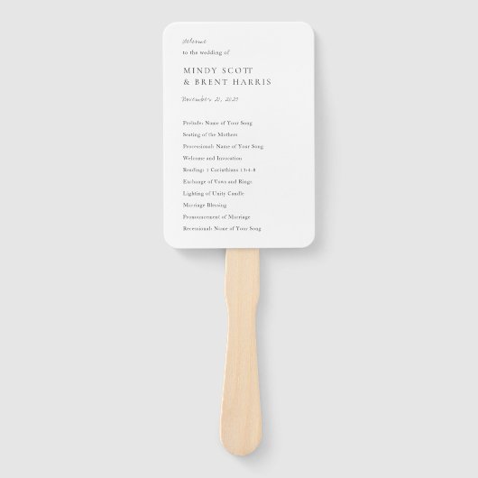 Minimalistisch zwart-wit modern trouwprogramma handwaaier (Voorkant)