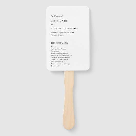 Minimalistisch zwart-wit modern trouwprogramma handwaaier (Voorkant)