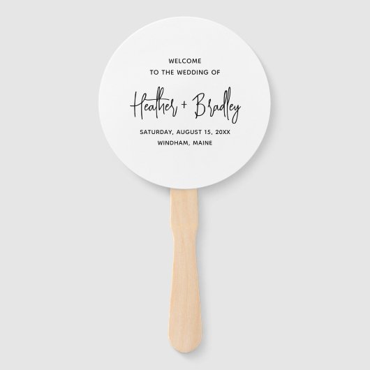 Minimalistisch zwart-wit modern trouwprogramma handwaaier (Voorkant)