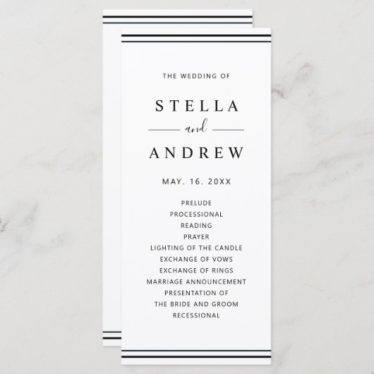 Minimalistisch zwart-wit modern trouwprogramma programmakaart (Voorkant / Achterkant)