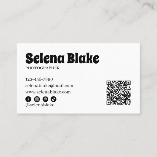 Minimalistisch zwart-wit | Moderne QR-code Visitekaartje (Achterkant)
