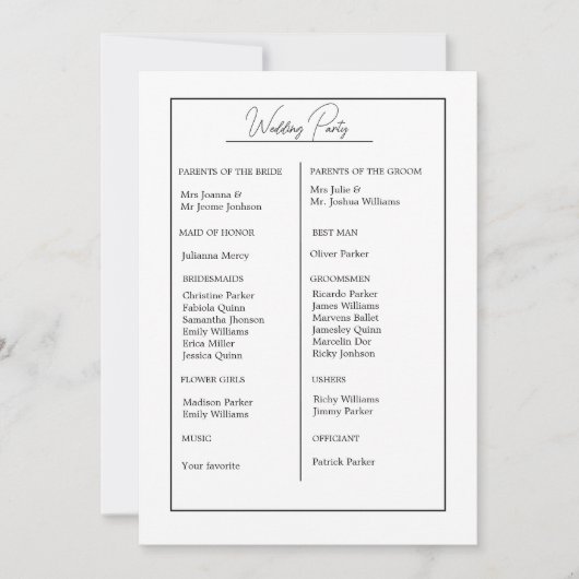 Minimalistisch zwart-wit monogram bruiloft program save the date (Voorkant)
