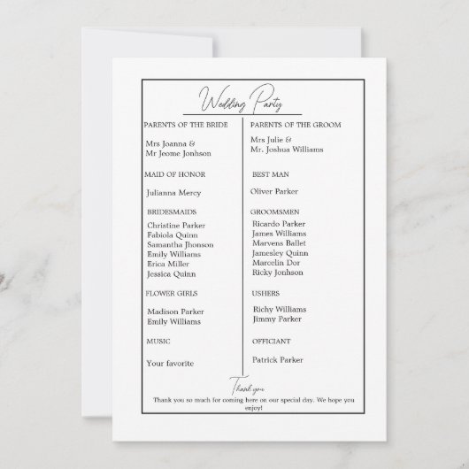 Minimalistisch zwart-wit monogram bruiloft program save the date (Voorkant)