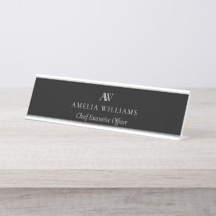 Minimalistisch zwart-wit monogram bureau naambordje