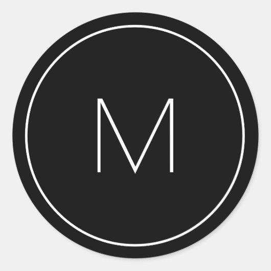 Minimalistisch zwart-wit monogram eenvoudige lette ronde sticker (Voorkant)