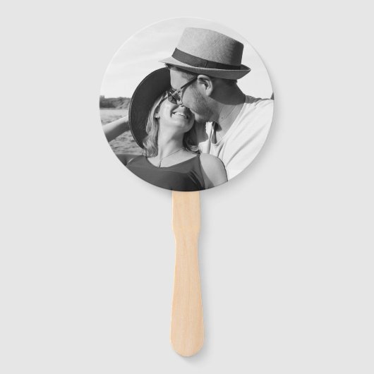 Minimalistisch zwart-wit monogram fotohuwelijk handwaaier (Achterkant)