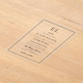 Minimalistisch zwart-wit monogram huwelijk acryl uitnodigingen (Laagn)