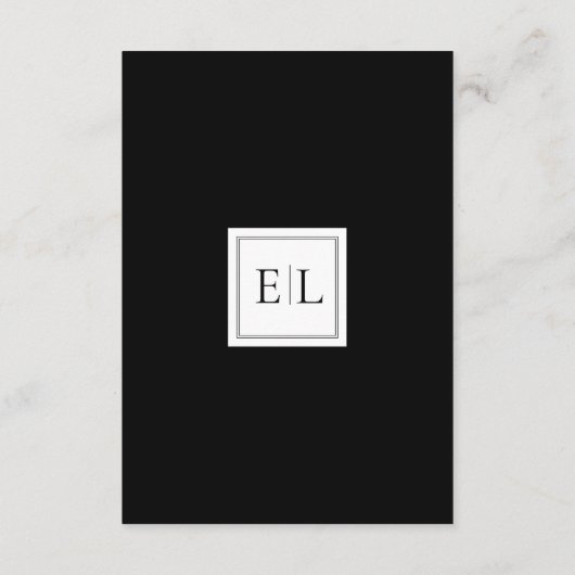 Minimalistisch zwart-wit monogram huwelijk informatiekaartje (Achterkant)