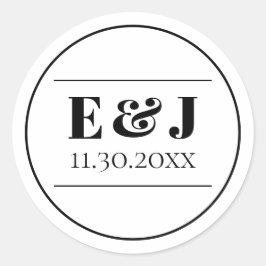 Minimalistisch zwart-wit monogram huwelijk ronde sticker