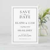 Minimalistisch zwart-wit monogram huwelijk save the date (Staand voorkant)