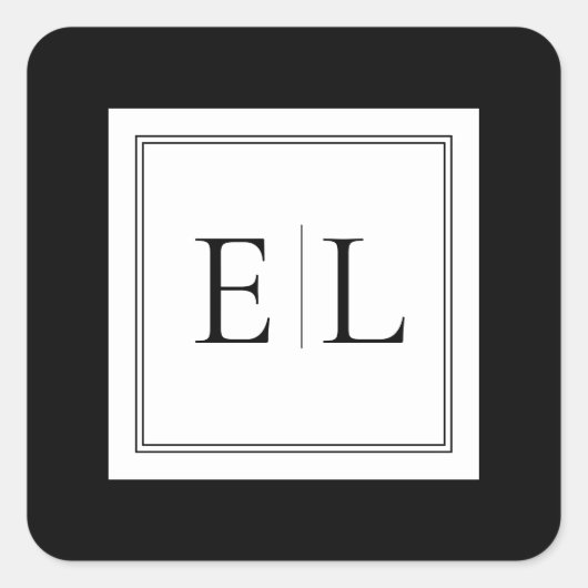 Minimalistisch zwart-wit monogram huwelijk vierkante sticker (Voorkant)
