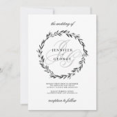 Minimalistisch zwart wit monogram initialen Trouwe Kaart (Voorkant)