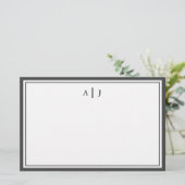 Minimalistisch zwart-wit monogram met twee randen briefpapier (Staand voorkant)