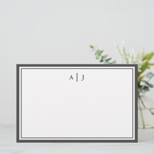 Minimalistisch zwart-wit monogram met twee randen briefpapier (Staand voorkant)
