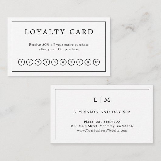 Minimalistisch zwart-wit monogram Modern Elegant Klantenkaartje (Voorkant / Achterkant)