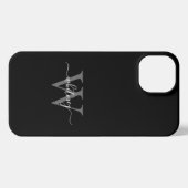 Minimalistisch zwart-wit monogram naam + Initiaal iPhone Hoesje (Achterkant horizontaal)