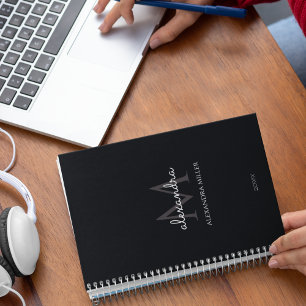Minimalistisch zwart-wit Monogram Naam Modern Planner