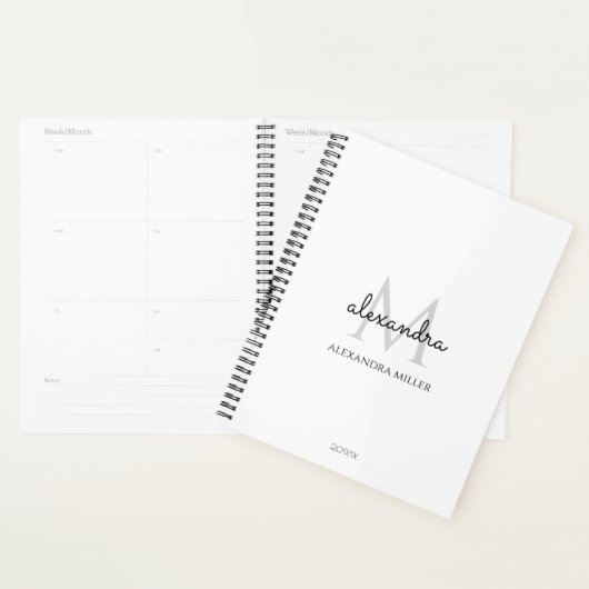 Minimalistisch zwart-wit Monogram Naam Modern Planner (Display)
