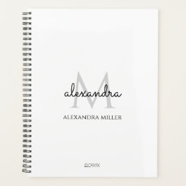Minimalistisch zwart-wit Monogram Naam Modern Planner