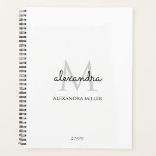 Minimalistisch zwart-wit Monogram Naam Modern Planner