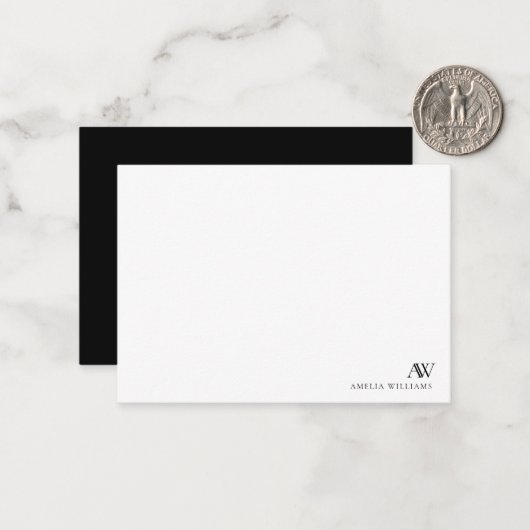 Minimalistisch zwart-wit monogram notitiekaartje (Voorkant / Achterkant in situ)