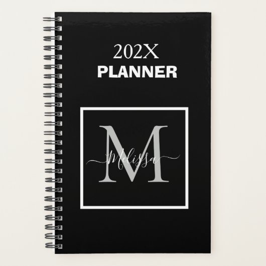 Minimalistisch zwart-wit monogram planner (Voorkant)